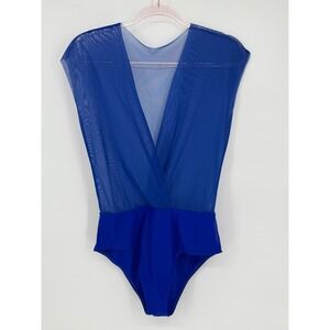 Blue Mesh Overlay Sleeveless Sheer Bodysuit Party Rave Festival Sz L‎